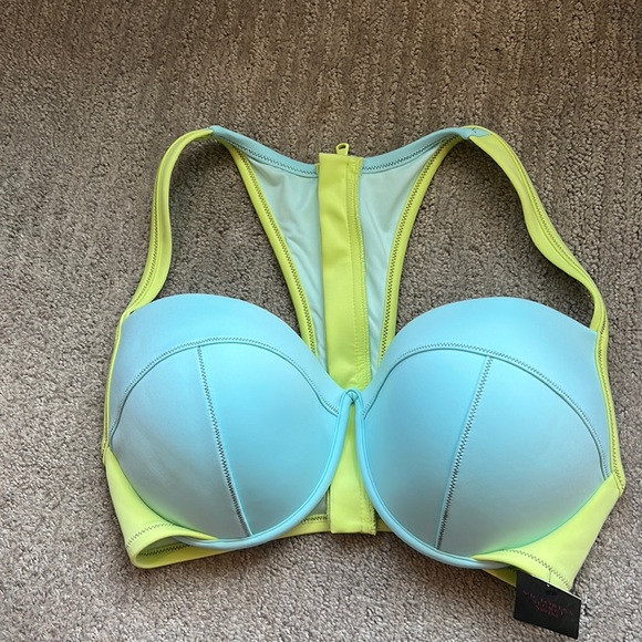 Victoria's Secret Other - Victoria’s Secret luxury swim bra size 36 DD. NWT aqua yellow scuba look